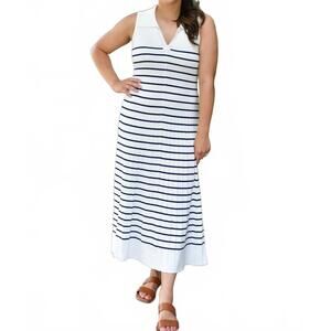 NEW LALAVON women's lily stripe midi sweater dress in off white-navy